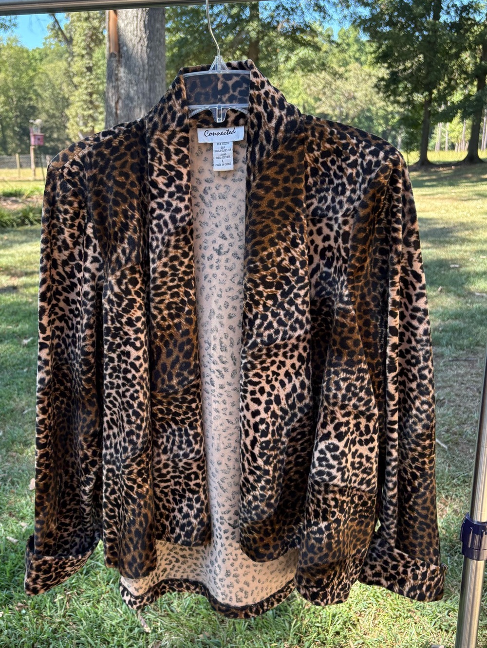 Women's Leopard Print Open Front Jacket - Brown/Black Size L